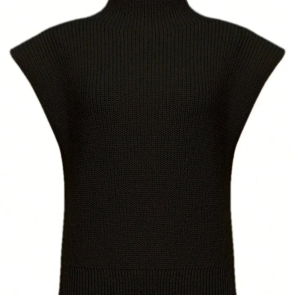Black Casual Women's Stand Collar Dolman Sleeve Loose Knit Sweater